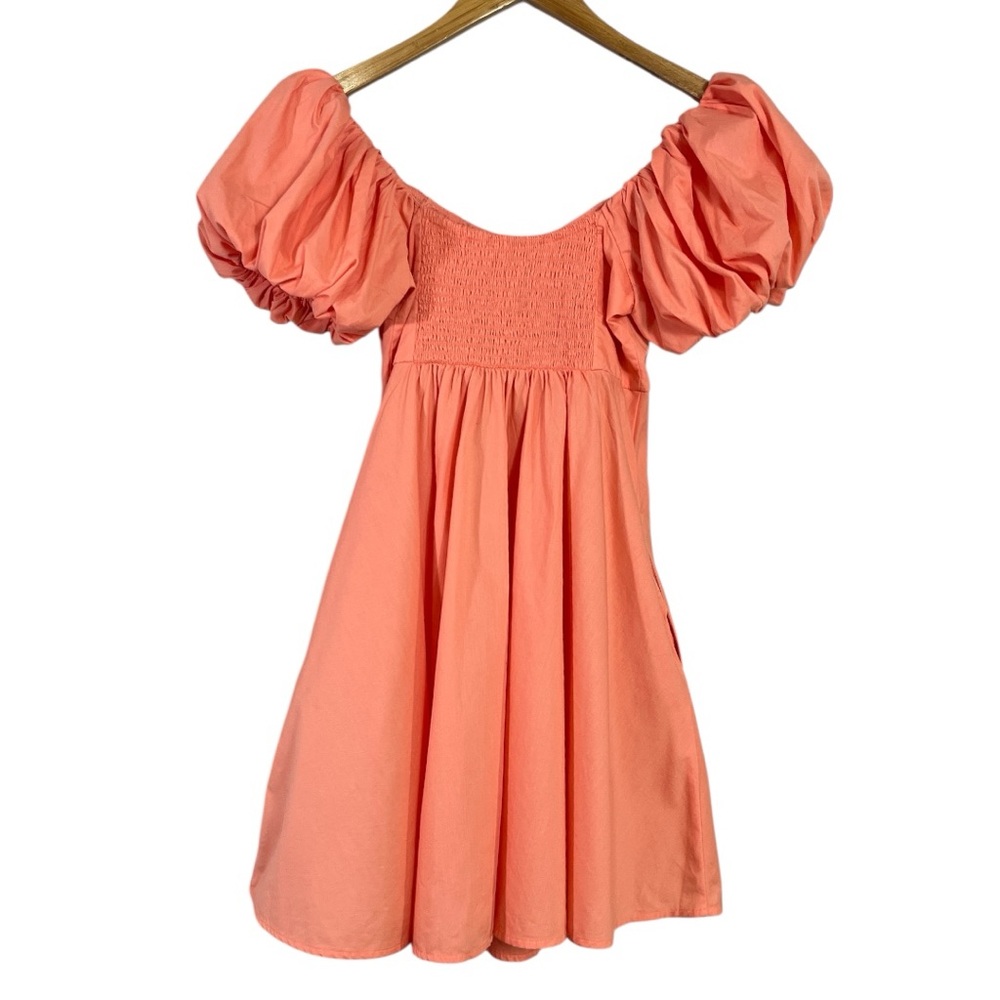Abercrombie & Fitch Ruched Puff Sleeve Mini Dress in Coral Pink Size ST - Picture 6 of 6